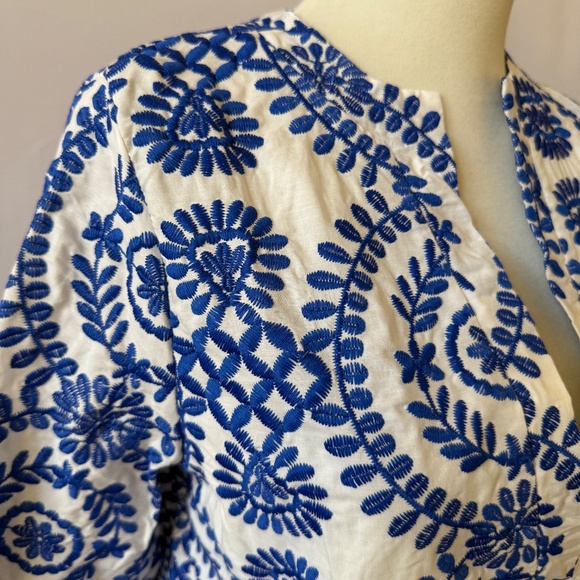 CONNIE ROBERSON DRESS SHIFT SPLIT NECK EMBROIDERED BOHEMIAN RESORT CRUISE XS - Picture 8 of 11